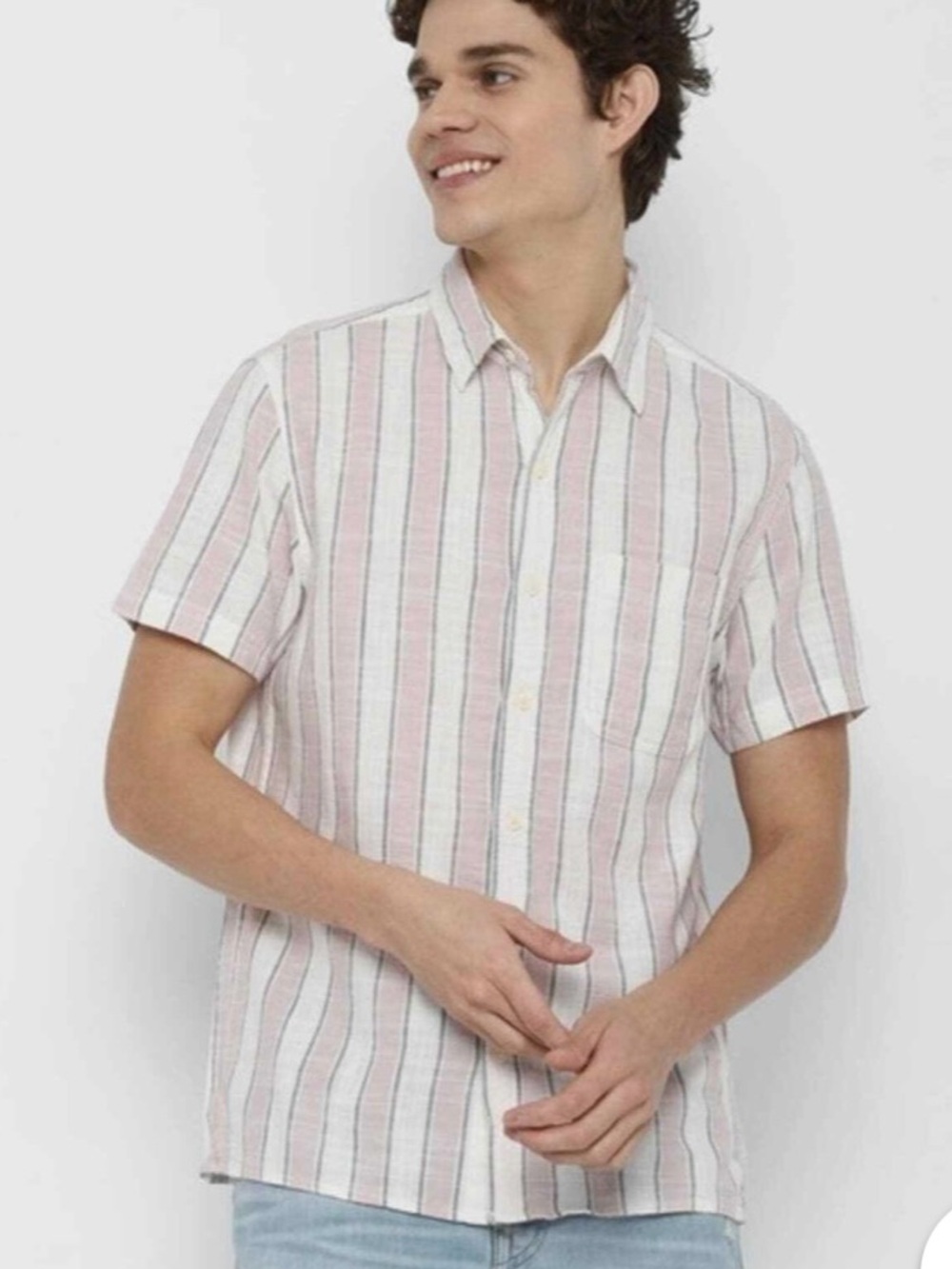American Eagle Men's Short-Sleeve Stripe Butt-Up Shirt - size Medium.